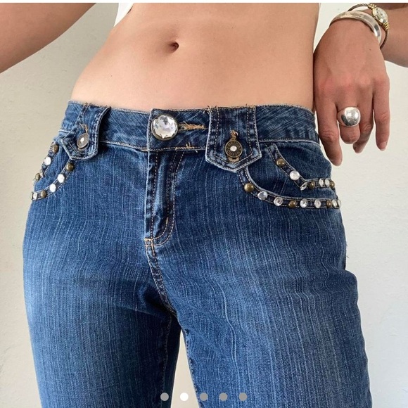 Y2K Rhinestone Cargo Jeans - Picture 2 of 4